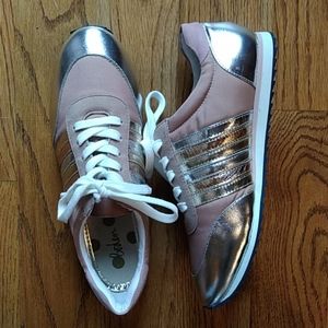 Boden blush pink metallic striped sneakers